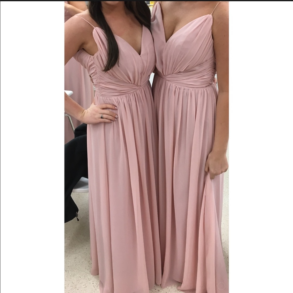 Spaghetti strap rose bridesmaid dress